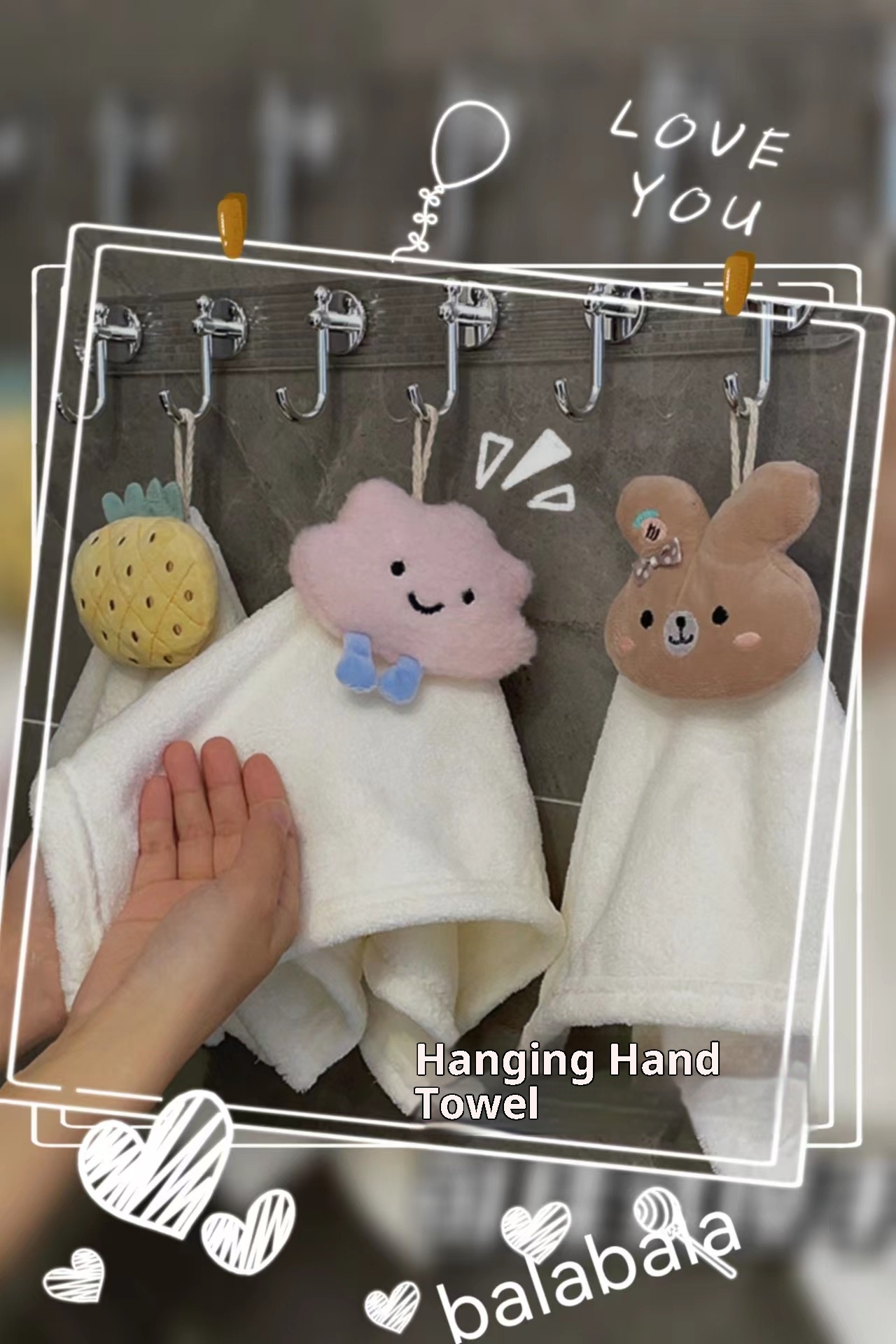 Lillian Absorbent Quick-Dry Household Kitchen Cloth Bear Pineapple Square Baby Hand Towel Cloud Hanging Coral Fleece_voghion.com