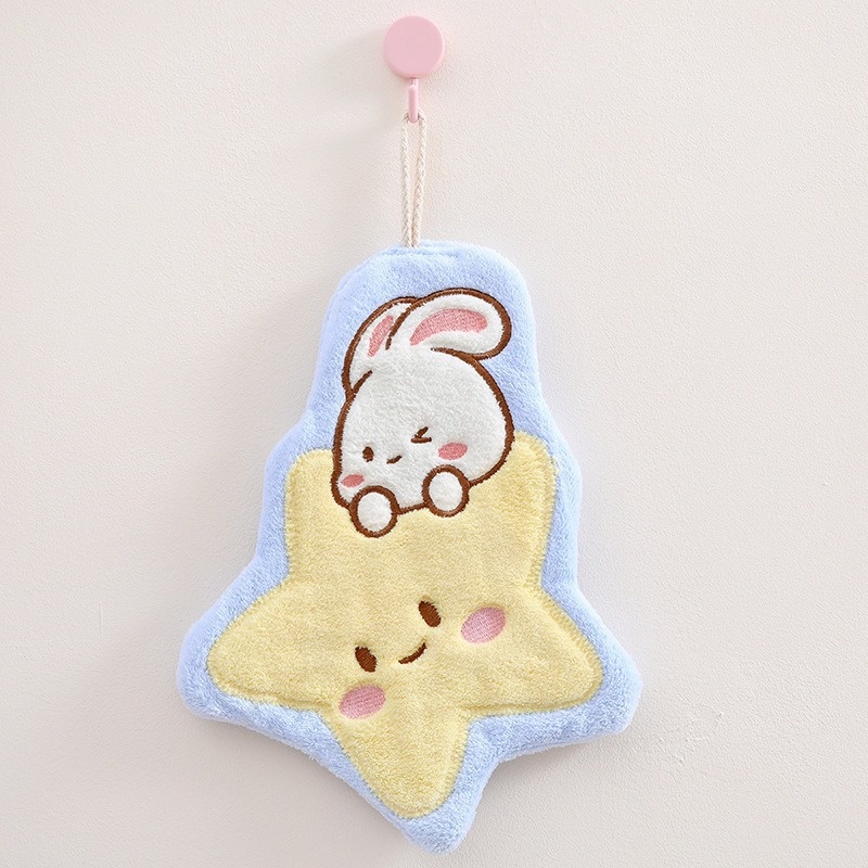Lillian Star Moon Bunny Hanging Small Absorbent Rabbit Children's Cartoon Hand Towel_voghion.com