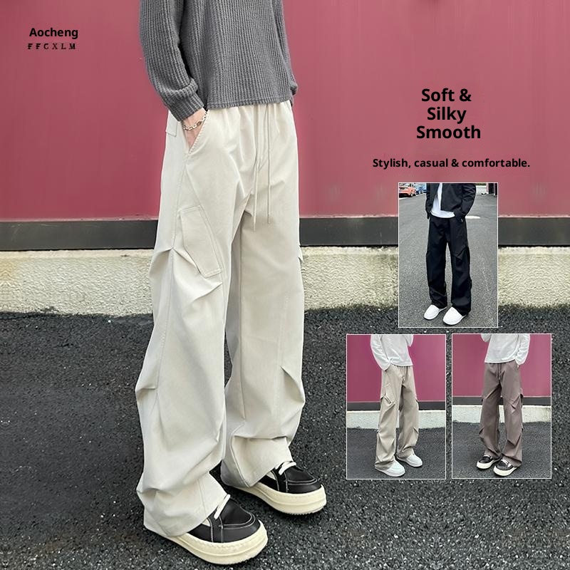 Pantaloni cargo da uomo in stile americano, autunno inverno, lavati, casual, dritti, alla moda, da paracadutista all'aperto, 2025_voghion.com