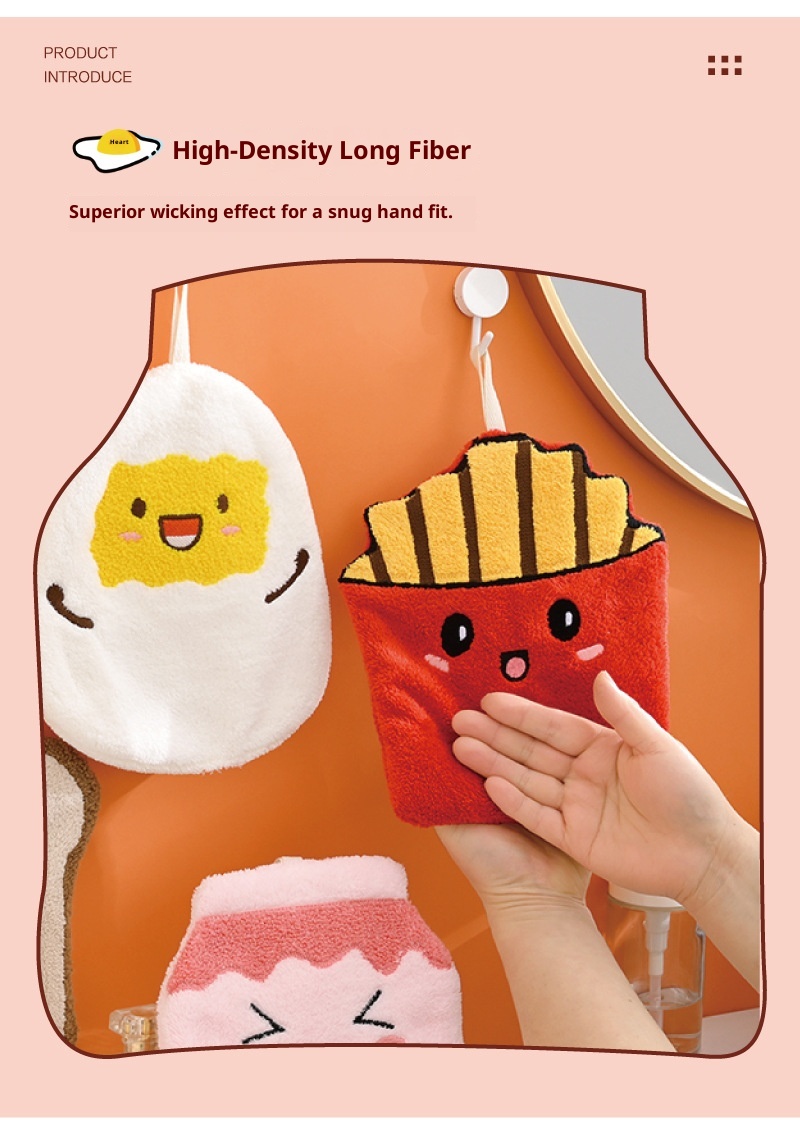 Lillian French Fries Family Hanging Hand Absorbent, Large And Thick, Odorless Coral Fleece Square Towel, Kitchen Handkerchief_voghion.com