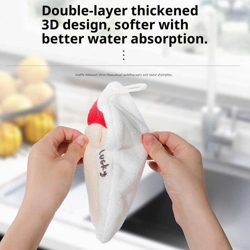Lillian Cute Absorbent Hanging Plush Thickened Bathroom Handkerchief Hand Washing Small Square Towel Kitchen Cloth_voghion.com