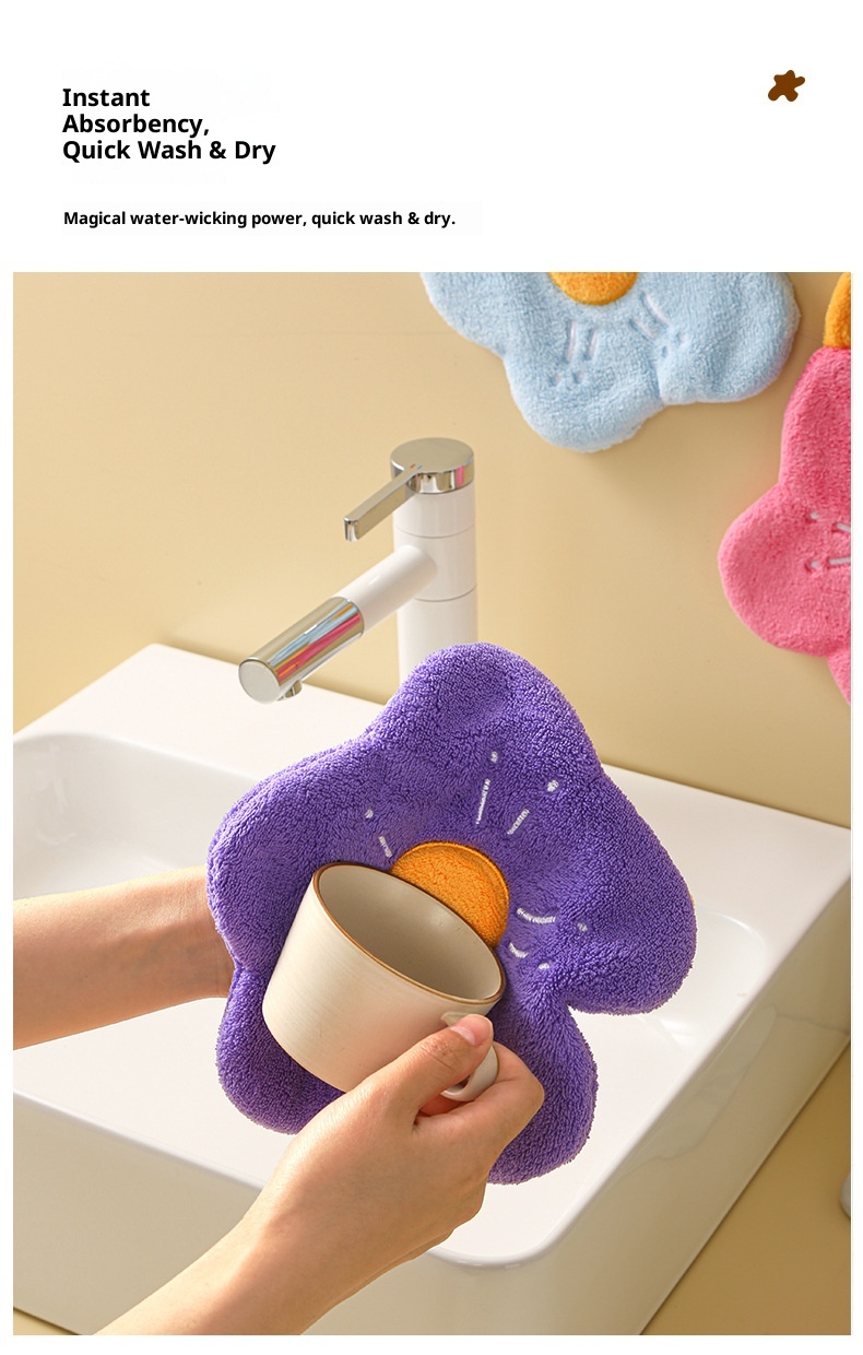 Lillian Hängendes Korallenvlies Kreatives Blumen-Cartoon-Handtuch für Erwachsene, Küche, Bad, Großhandel_voghion.com