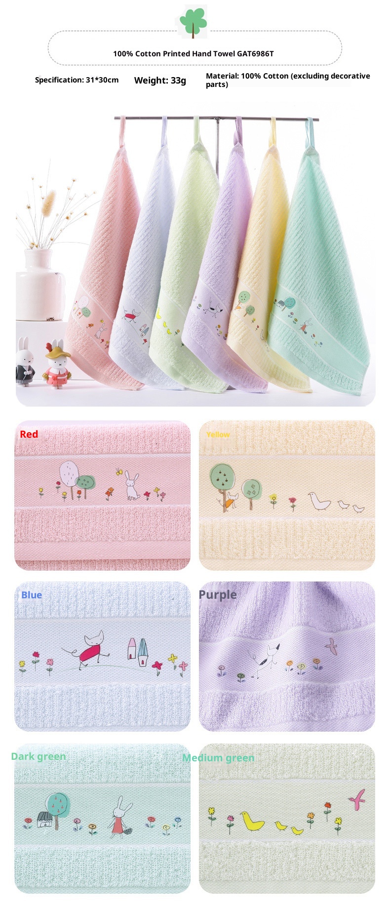 Lillian Pure Cotton Gold Label A-Class Children's Face Wash Soft Household Small Square Hanging Hand Towel Baby Wholesale_voghion.com
