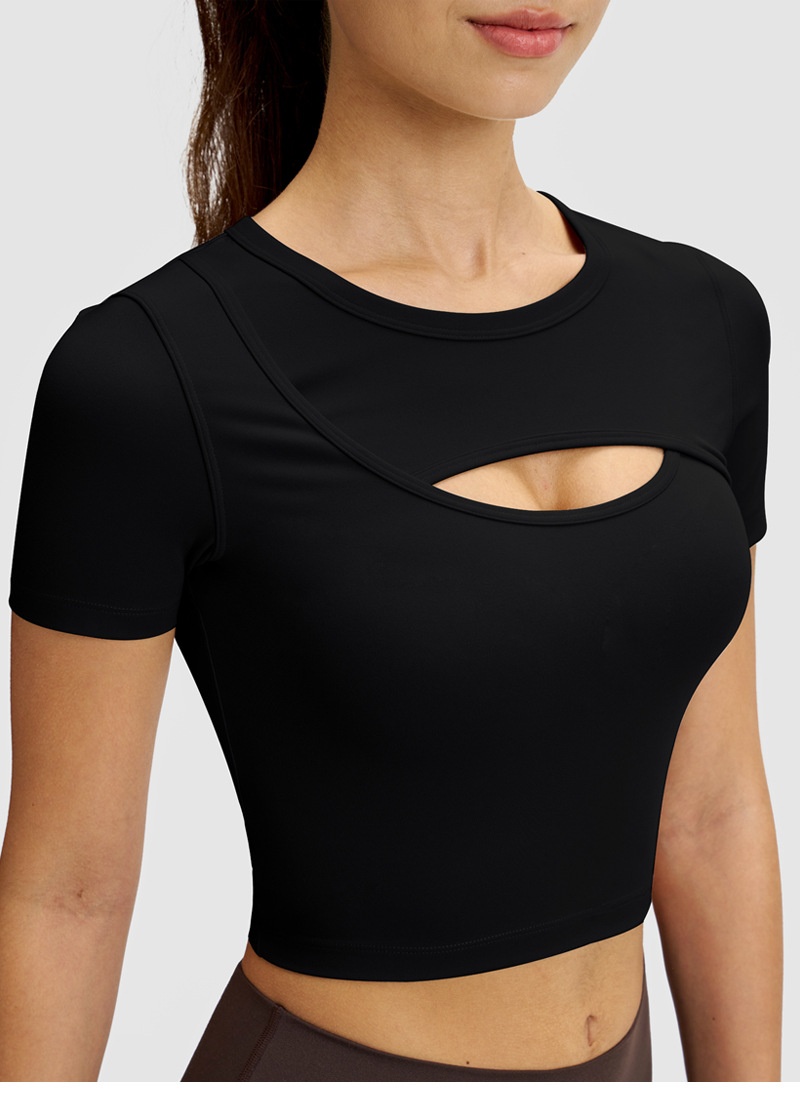 Sports Short Sleeve Women Yoga Wear Outdoor T-shirt Front Chest Breathable Opening High Elastic Quick Dry Thin Training_voghion.com