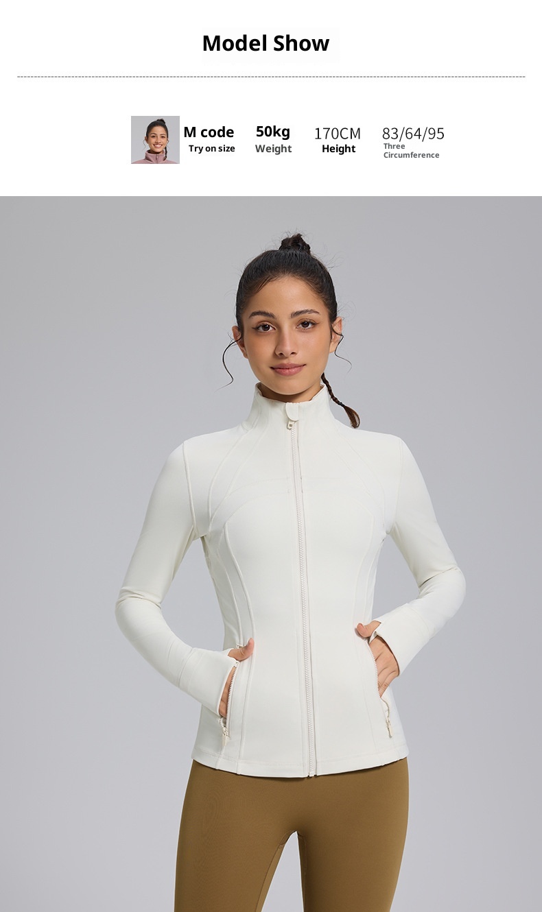 New Define Stand Collar Windproof Nylon Slim Fit Zipper Running Long Sleeve Yoga Sports Jacket For Women_voghion.com