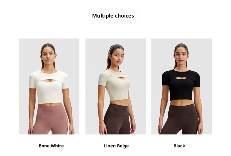 Sports Short Sleeve Women Yoga Wear Outdoor T-shirt Front Chest Breathable Opening High Elastic Quick Dry Thin Training_voghion.com
