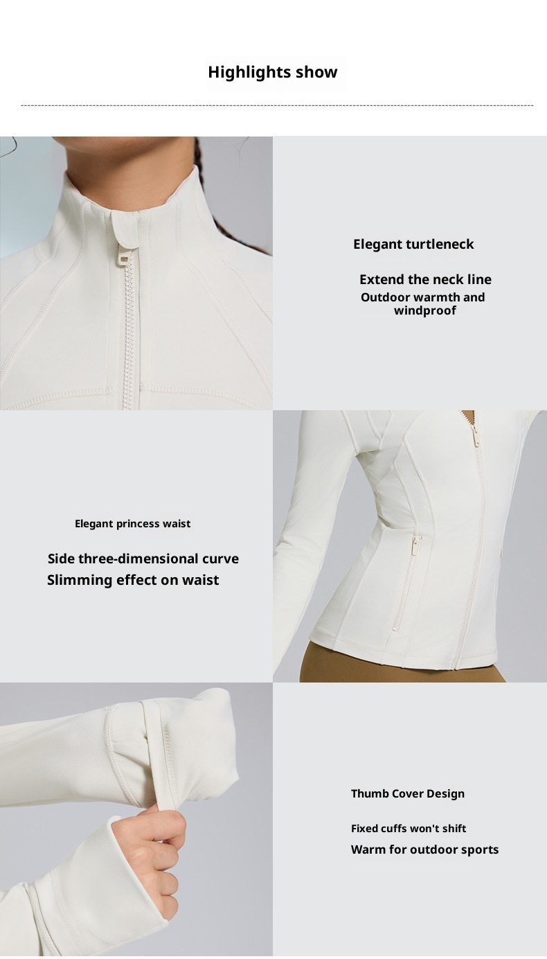 New Define Stand Collar Windproof Nylon Slim Fit Zipper Running Long Sleeve Yoga Sports Jacket For Women_voghion.com