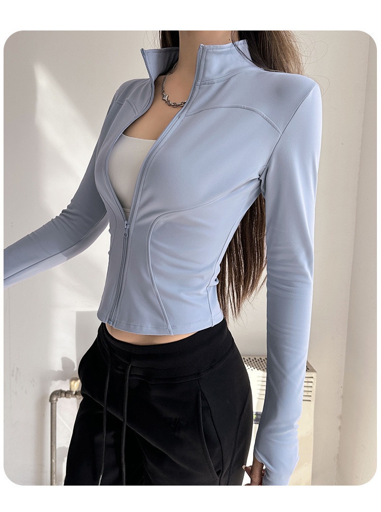 Veste de sport Q3Y automne-hiver à séchage rapide pour femme, idéale pour la course à pied en extérieur, l'entraînement et les loisirs. Col montant._voghion.com