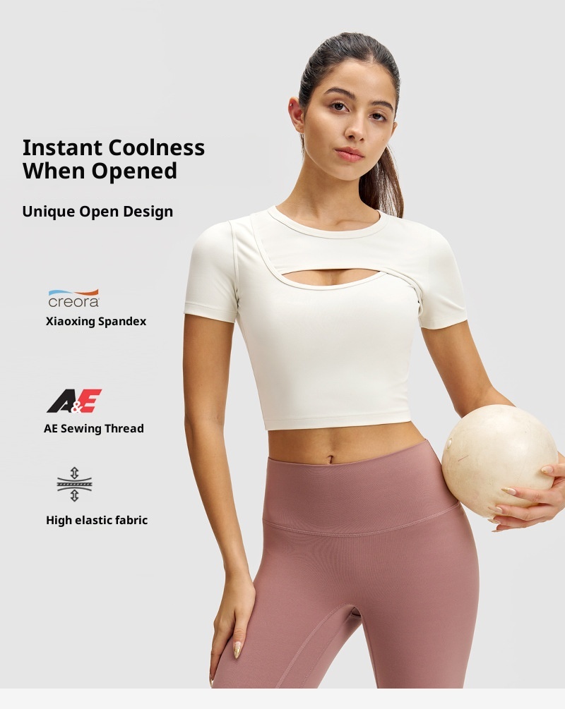 Sports Short Sleeve Women Yoga Wear Outdoor T-shirt Front Chest Breathable Opening High Elastic Quick Dry Thin Training_voghion.com
