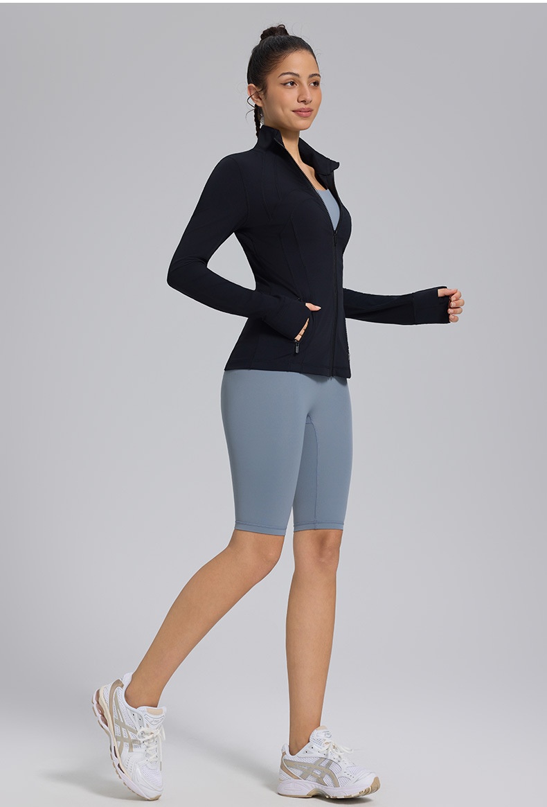 New Define Stand Collar Windproof Nylon Slim Fit Zipper Running Long Sleeve Yoga Sports Jacket For Women_voghion.com