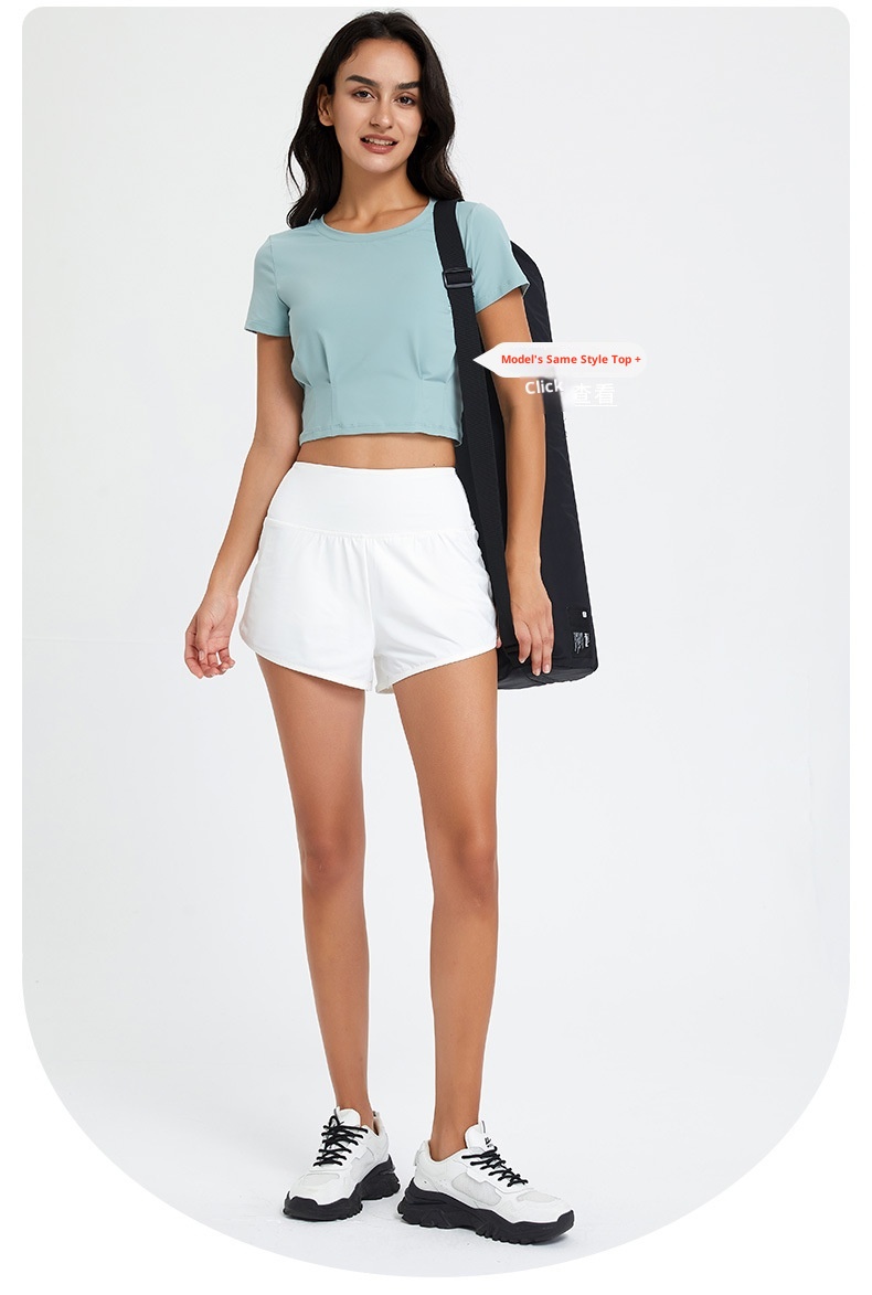 Sommerliche Outdoor-Fitness-Yoga-Trainingsshorts für Damen: Locker geschnitten, mit Taschen, hohem Bund und schnelltrocknend. Ideal zum Laufen, für Yoga und Freizeit._voghion.com