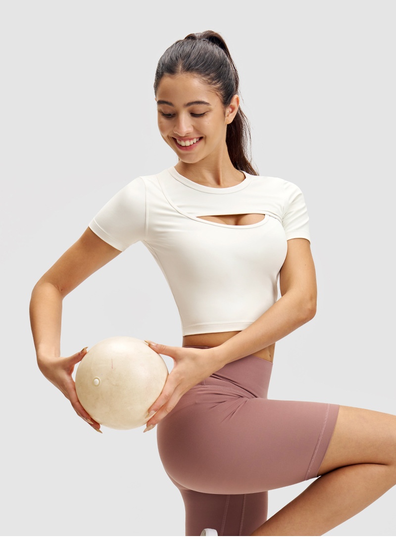 Sports Short Sleeve Women Yoga Wear Outdoor T-shirt Front Chest Breathable Opening High Elastic Quick Dry Thin Training_voghion.com