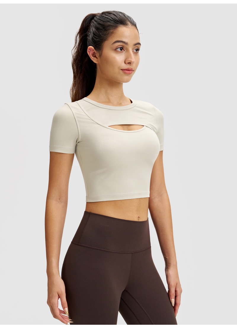 Sports Short Sleeve Women Yoga Wear Outdoor T-shirt Front Chest Breathable Opening High Elastic Quick Dry Thin Training_voghion.com