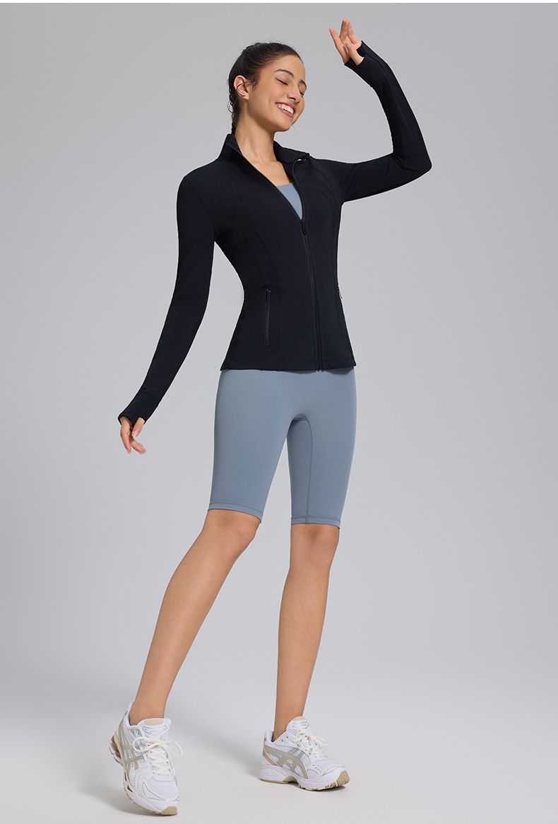 New Define Stand Collar Windproof Nylon Slim Fit Zipper Running Long Sleeve Yoga Sports Jacket For Women_voghion.com