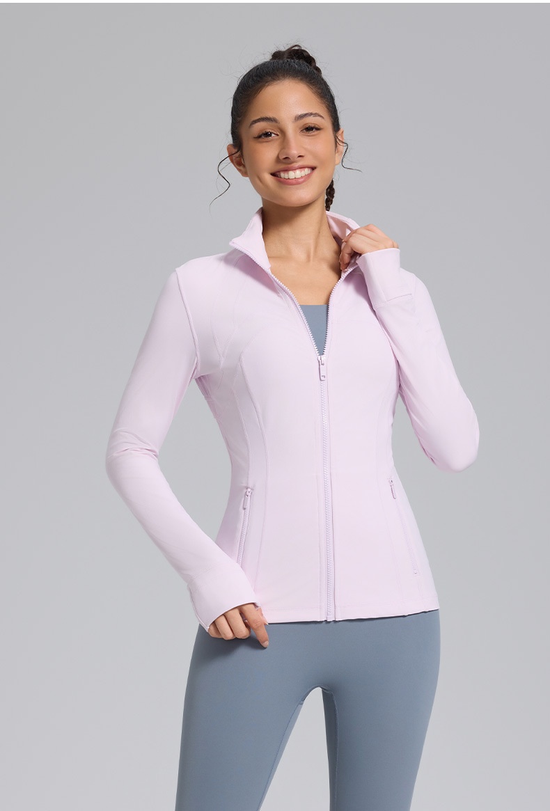 New Define Stand Collar Windproof Nylon Slim Fit Zipper Running Long Sleeve Yoga Sports Jacket For Women_voghion.com