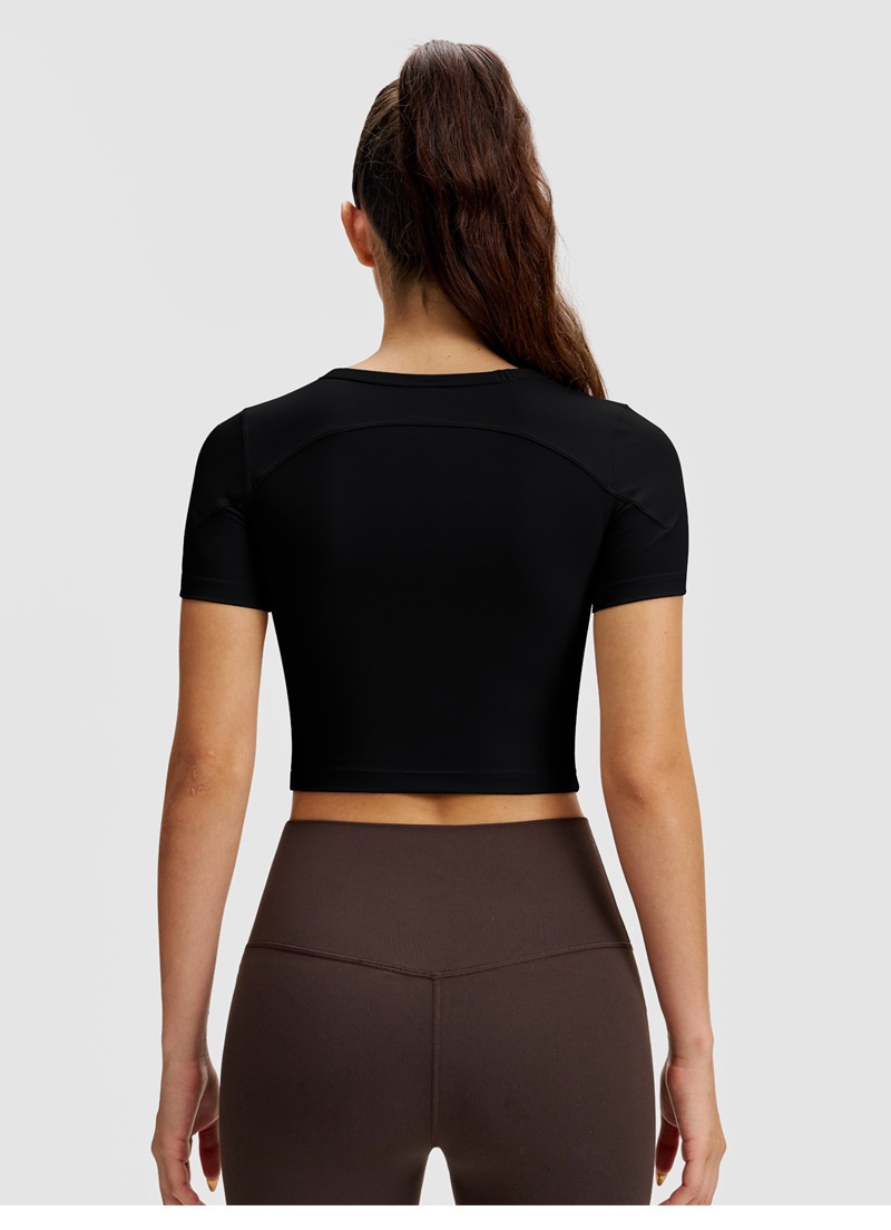 Sports Short Sleeve Women Yoga Wear Outdoor T-shirt Front Chest Breathable Opening High Elastic Quick Dry Thin Training_voghion.com