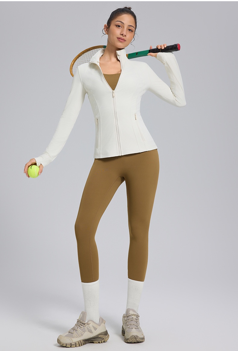 New Define Stand Collar Windproof Nylon Slim Fit Zipper Running Long Sleeve Yoga Sports Jacket For Women_voghion.com