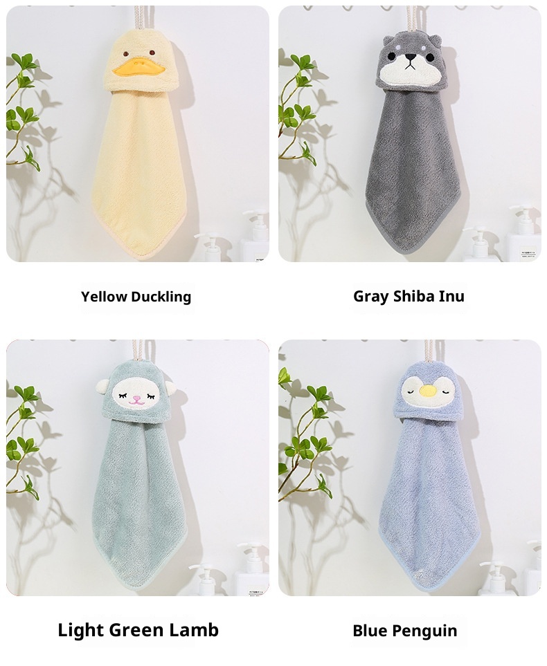 Lillian Wholesale Cartoon Cute Children's Kitchen Bathroom Washing Absorbent Coral Fleece Hanging Hand Towel_voghion.com