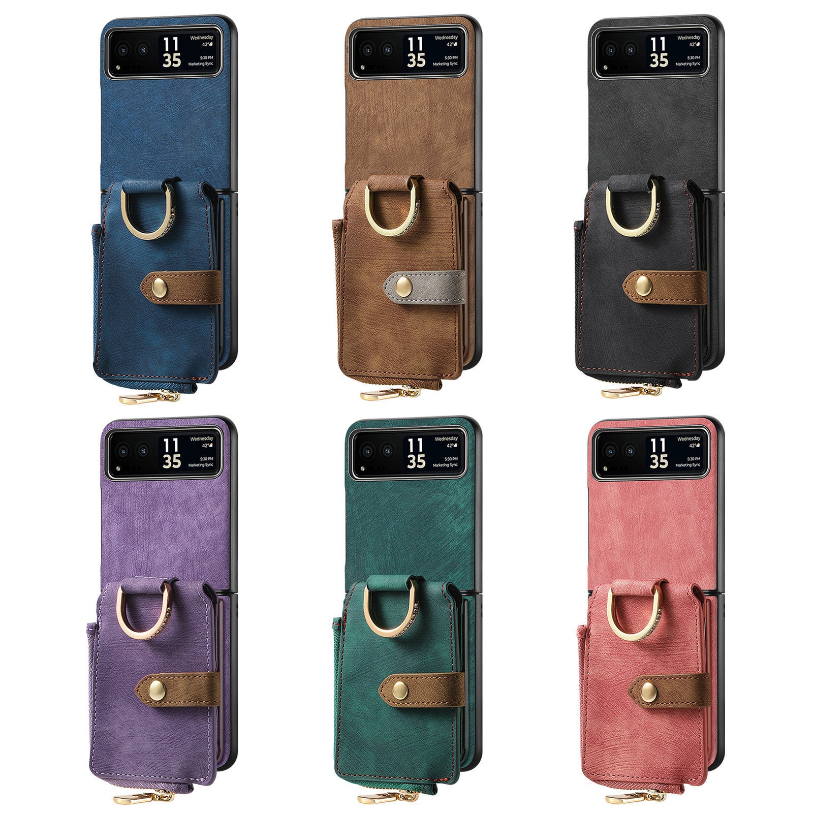 TechGlobe Cross-Border kompatible Moto Ultra Leder-Handyhülle mit mehreren Kartenfächern, Ring, PU-Kartenhalter, faltbar, Razr 60_voghion.com