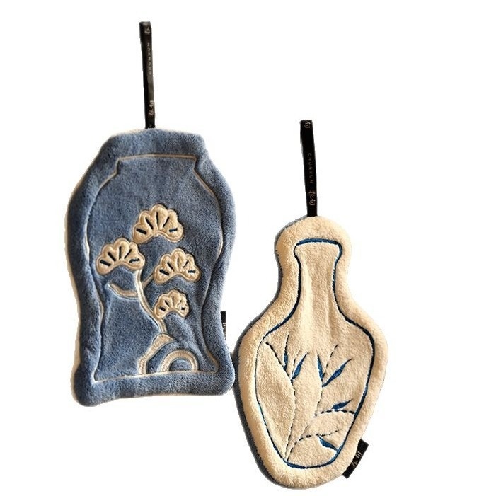 Lillian New Chinese Style Bathroom Towel Hanging Kitchen Absorbent Thickened Quick-Dry Odorless Hand Cloth Coral Fleece_voghion.com