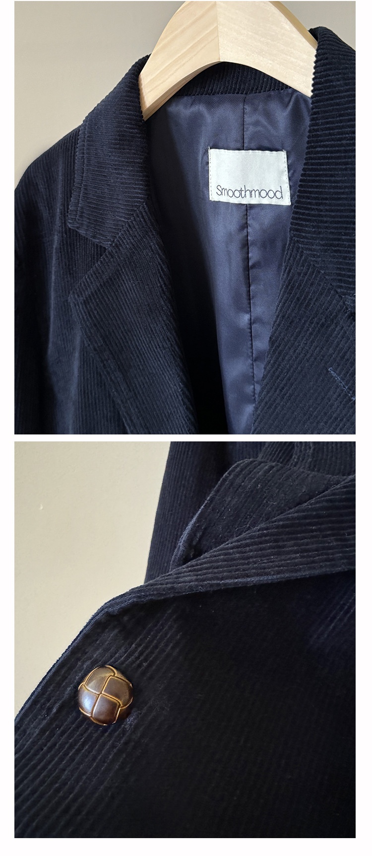 ragazza Ragazza Coreana SMO*THMO*D Retro Velluto a coste Blu Navy Blazer Elastico in Vita Gonna Set per Donna Primavera e Autunno_voghion.com