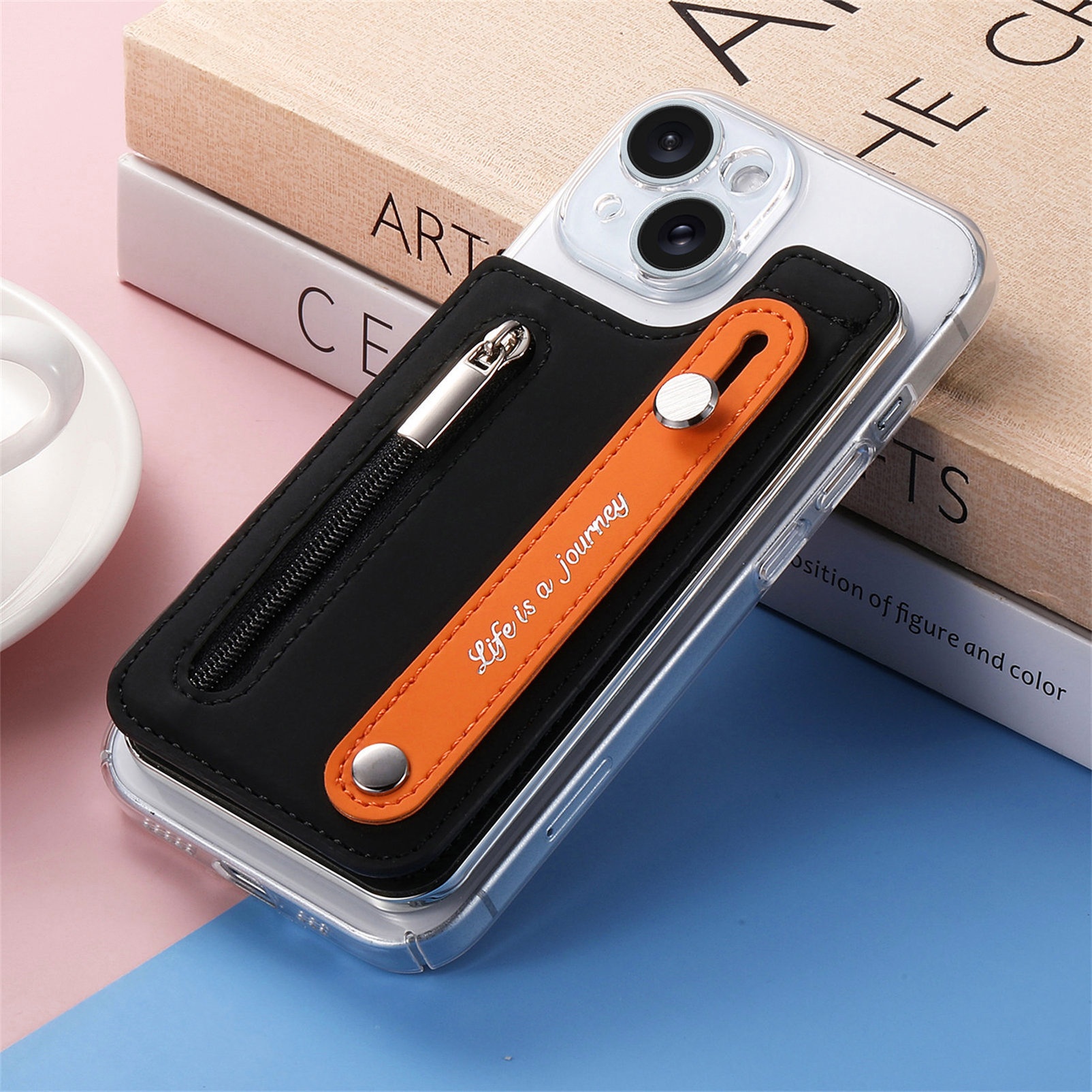 TechGlobe Macaron Color New Phone Flip Wrist Strap Storage Gift Case Back Adhesive Card Holder_voghion.com