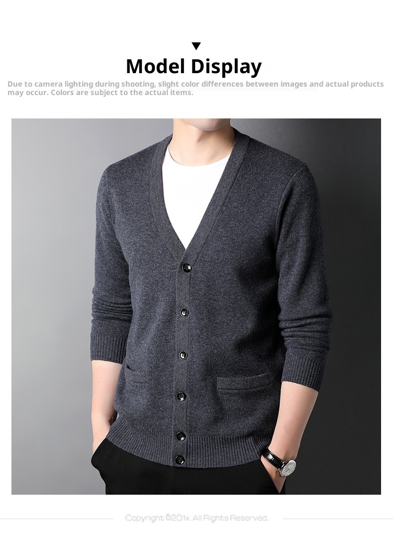 boy Boy Boy Boy Factory Store Men's Casual Knitted Cardigan Winter Middle-aged And Young Thickened Warm Base Layer 100% Pure Wool_voghion.com