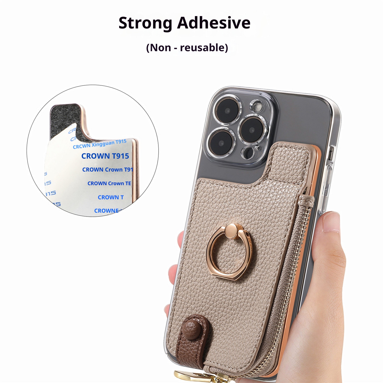 Portafoglio da polso in pelle con clip per monete e adesivo posteriore TechGlobe, porta carte d'identità antifurto RFID_voghion.com