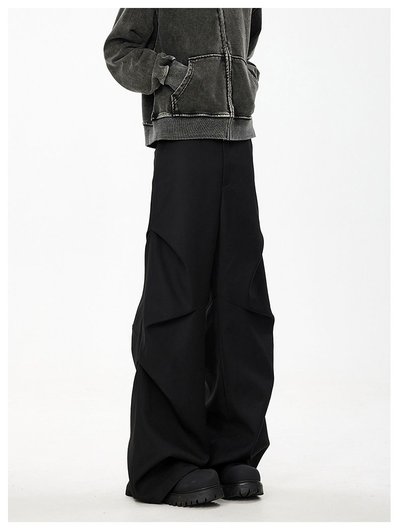 boy American Style Niche Pleated Flared Trousers Spring And Autumn Loose Versatile Draped Trendy Brand High-end Casual Pants_voghion.com