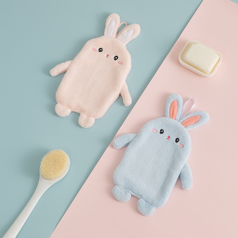 Lillian Cute Rabbit Coral Fleece Cartoon Hanging Household Kitchen Thickened Absorbent Hand Wiping Towel Manufacturer Direct_voghion.com