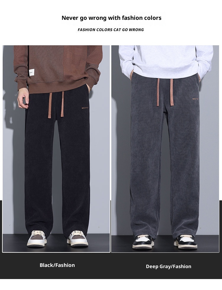 boy Men's Autumn Winter Thickened Fleece Casual 25 New Trendy Corduroy Loose Simple Versatile Straight-Leg Pants_voghion.com