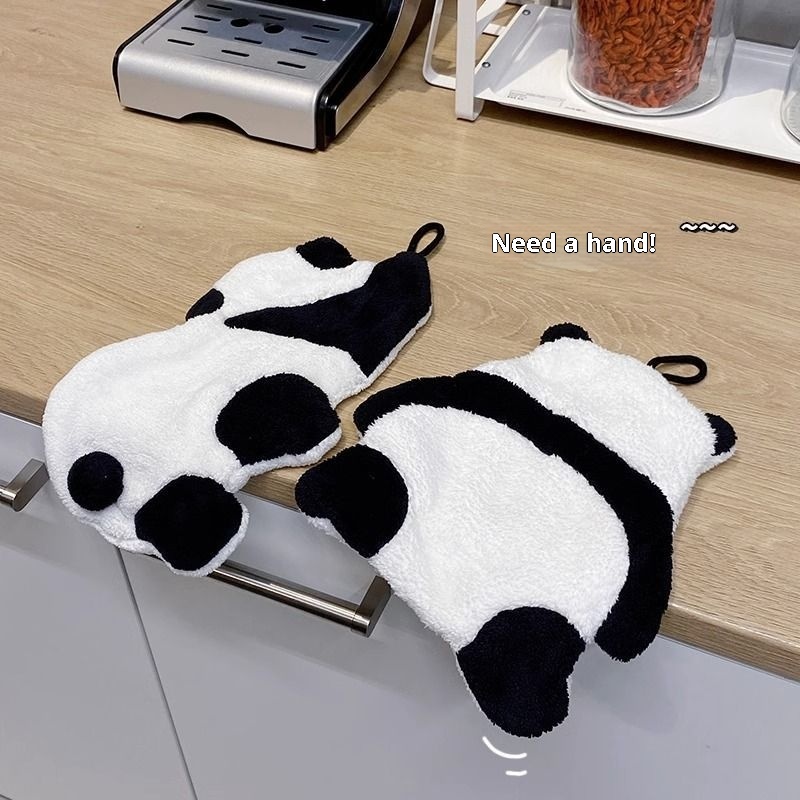 Lillian Cute Panda Hanging Coral Fleece Absorbent Quick-Dry Bathroom Hand Small Towel Kitchen Wiping Cloth_voghion.com