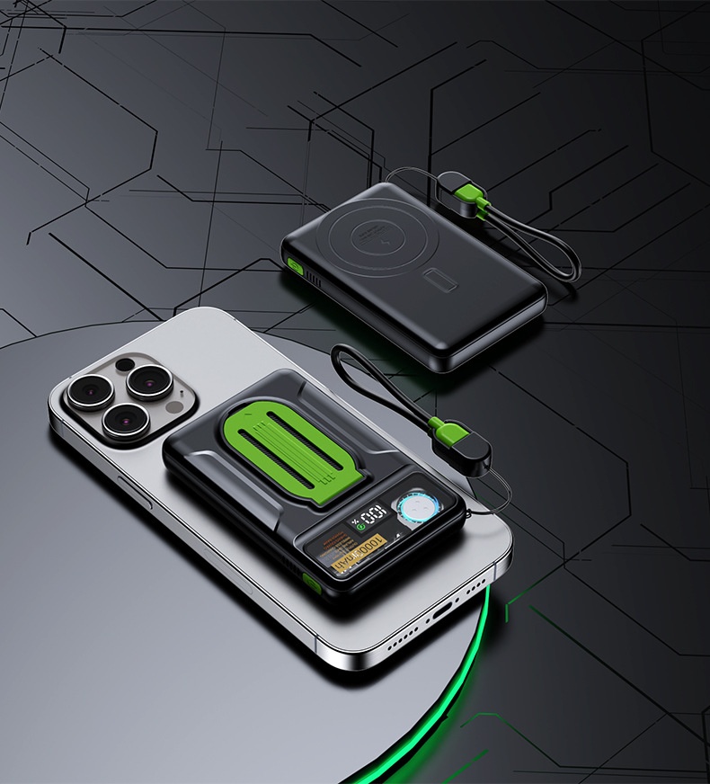 techglobe 22,5W Magnetische, transparente Powerbank mit integriertem Kabel, ultradünn, kompakt, Mini, tragbar, Geschenk, mobile Stromversorgung_voghion.com