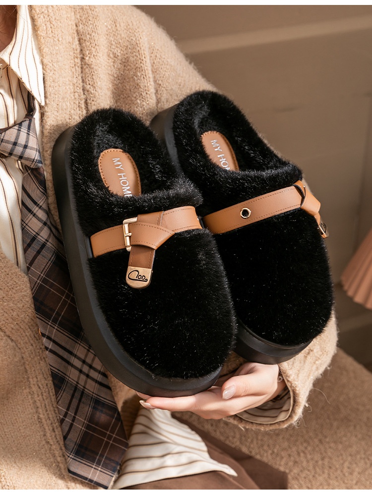 Zees Internet Celebrity Furry For Women Winter Fashion Outdoor Thick Sole Non-Slip Warm Home Plush Cotton Slippers_voghion.com