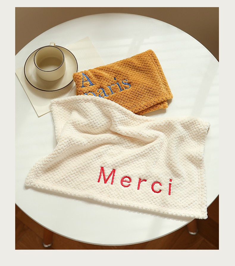 Lillian Nordic Simple Hanging Hand With Letter Embroidery Coral Fleece Absorbent Cloth For Small Children Towel_voghion.com