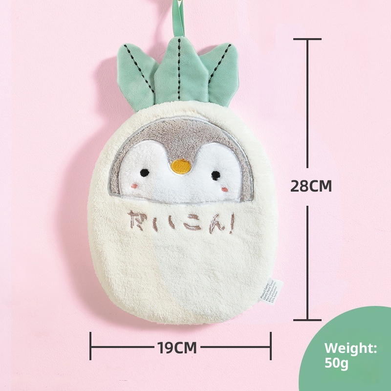 Lillian Japanese Style Cartoon Penguin Towel Hanging Cute Double Layer Thickened Absorbent Hand Bathroom Kitchen Wiping Cloth_voghion.com