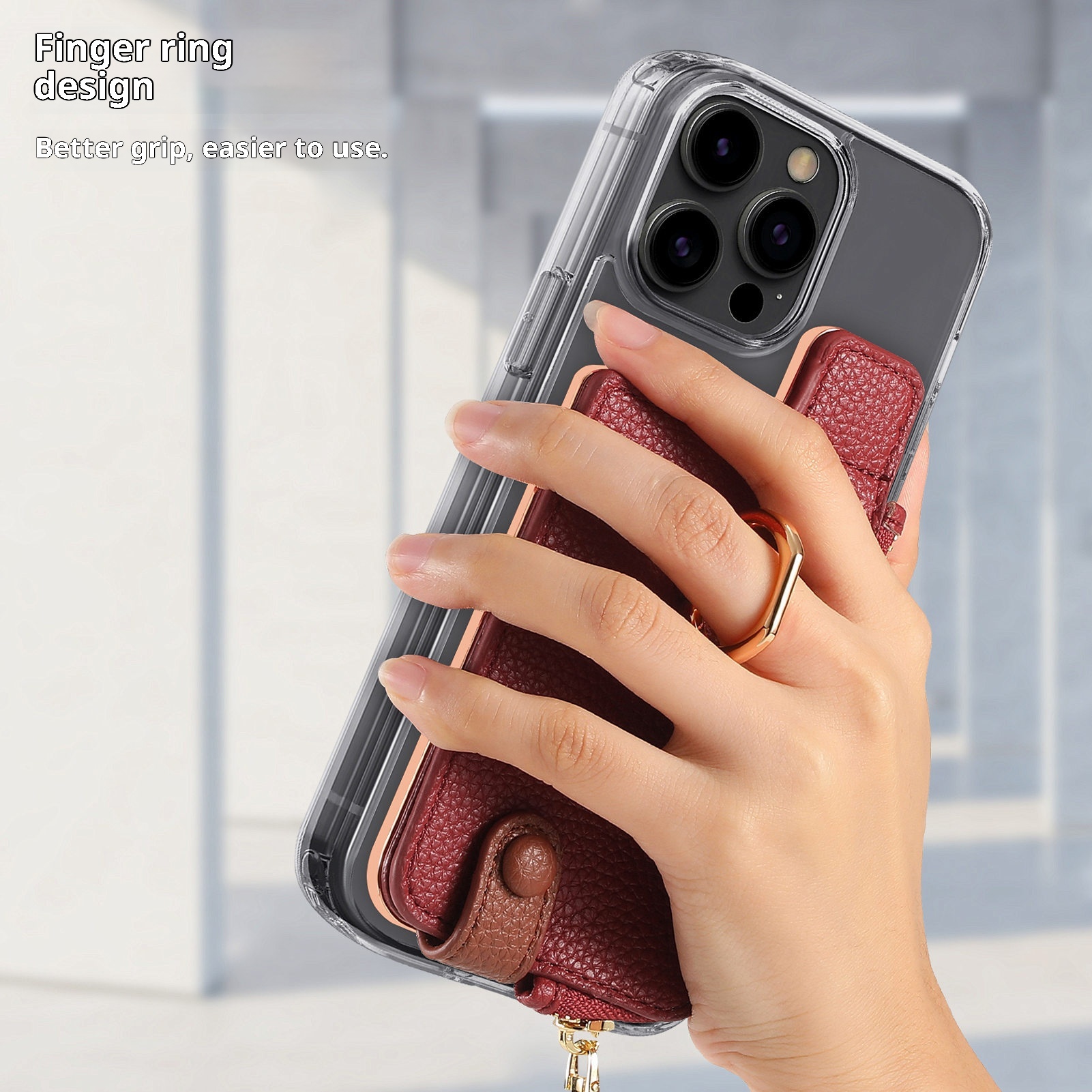 Portafoglio da polso in pelle con clip per monete e adesivo posteriore TechGlobe, porta carte d'identità antifurto RFID_voghion.com