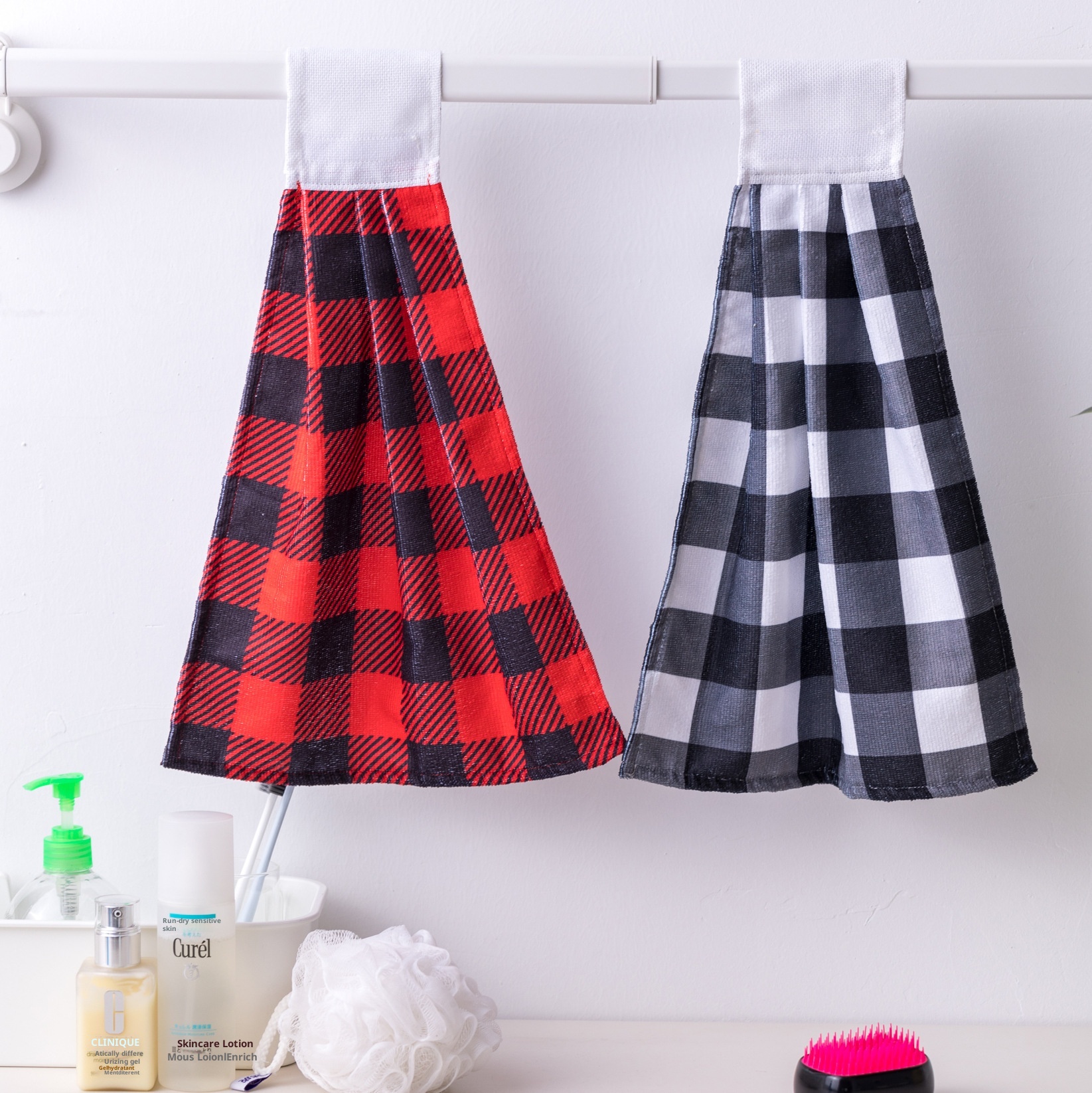 Lillian Christmas Plaid Hanging Absorbent Farmhouse Kitchen Bathroom Hand Towel Home_voghion.com