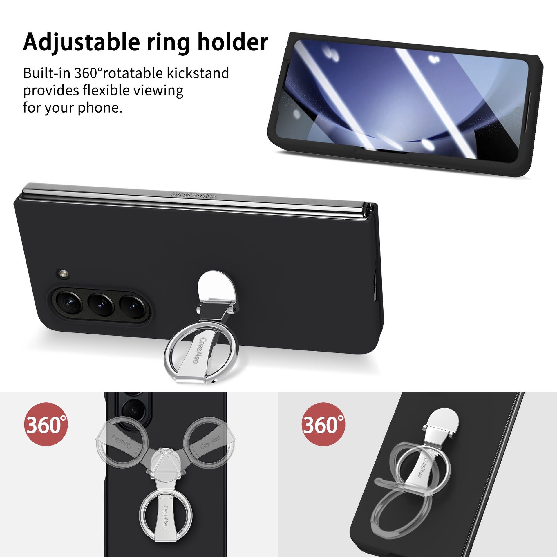 TechGlobe Compatible With Samsung ZFold7 And Screen Protector Integrated Phone Case Exquisite Boxed 360 Multi-Angle Rotating Stand_voghion.com