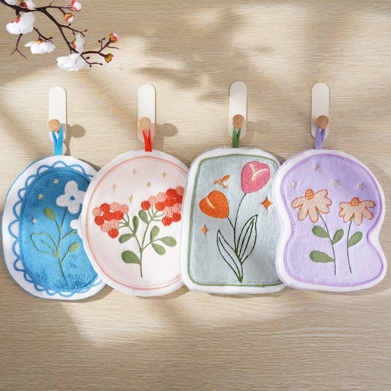 Lillian Wholesale Household Embroidered Flower Cartoon Hand Absorbent Handkerchief Bathroom Hanging Towel_voghion.com