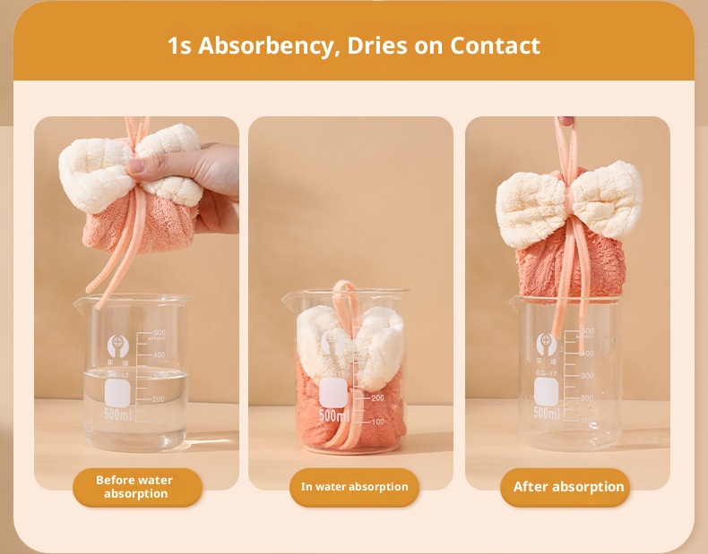 Lillian Hanging Cute Cartoon Bowknot Absorbent Towel Coral Fleece Bathroom Kitchen Hand Cloth_voghion.com