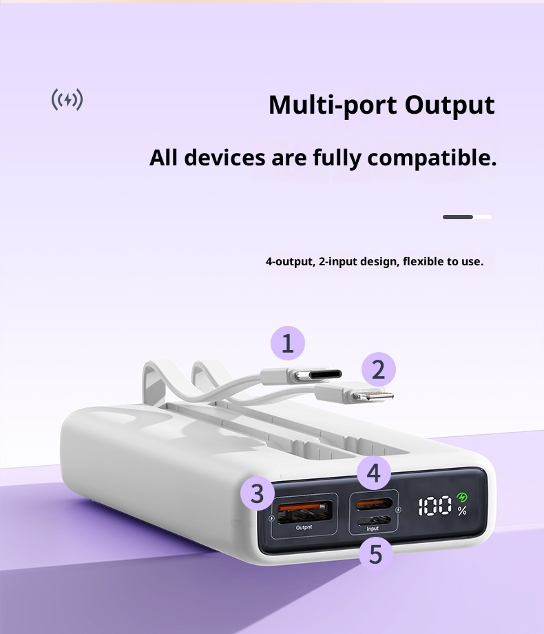 techglobe Cross-Border Exclusive 20000mAh Dual-Direction 22.5W Fast Charging Capacity Power Bank Portable With Dual Cables Lithium_voghion.com