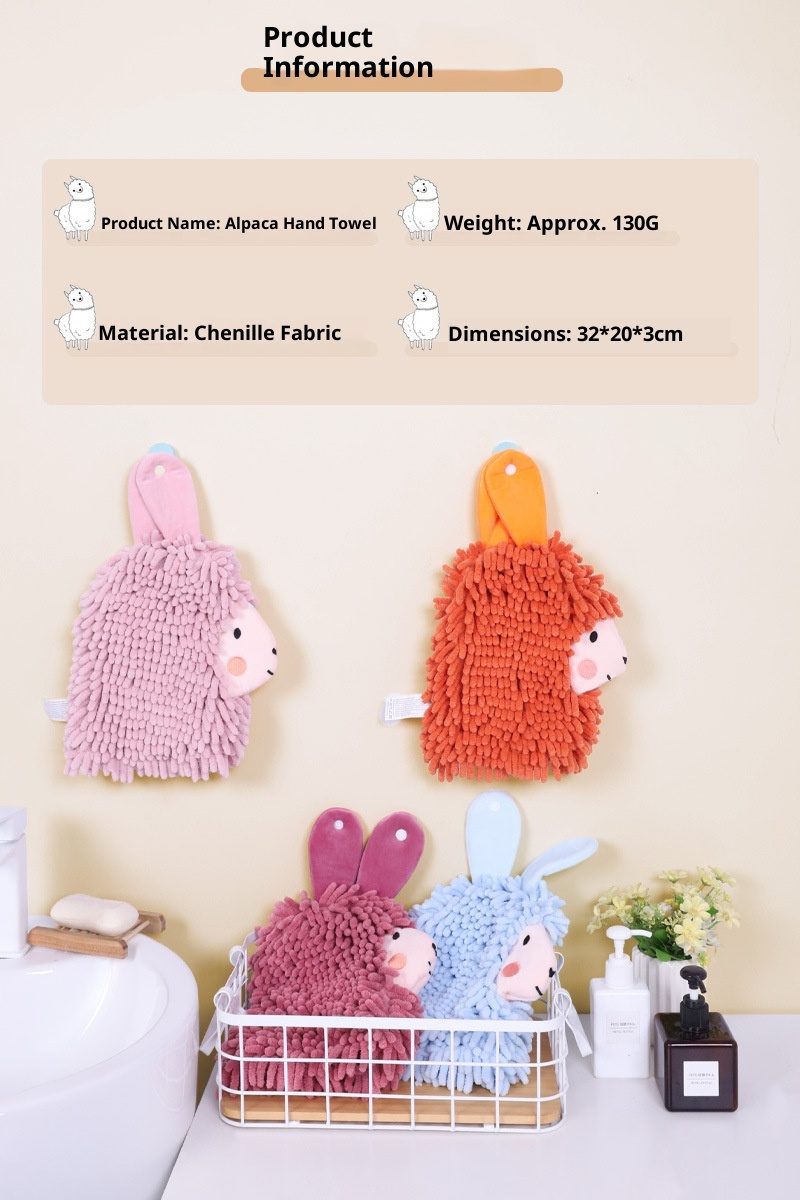 Lillian Hanging Cartoon Animal Chenille Kangle House Children's Household Kitchen Absorbent Hand Towel Wholesale_voghion.com