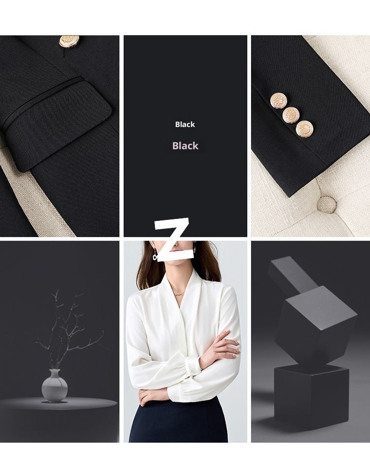 girl Girl Gray Set For Women, Double-Breasted, Petite Formal Wear, College Student Exam Interview Professional Suit_voghion.com