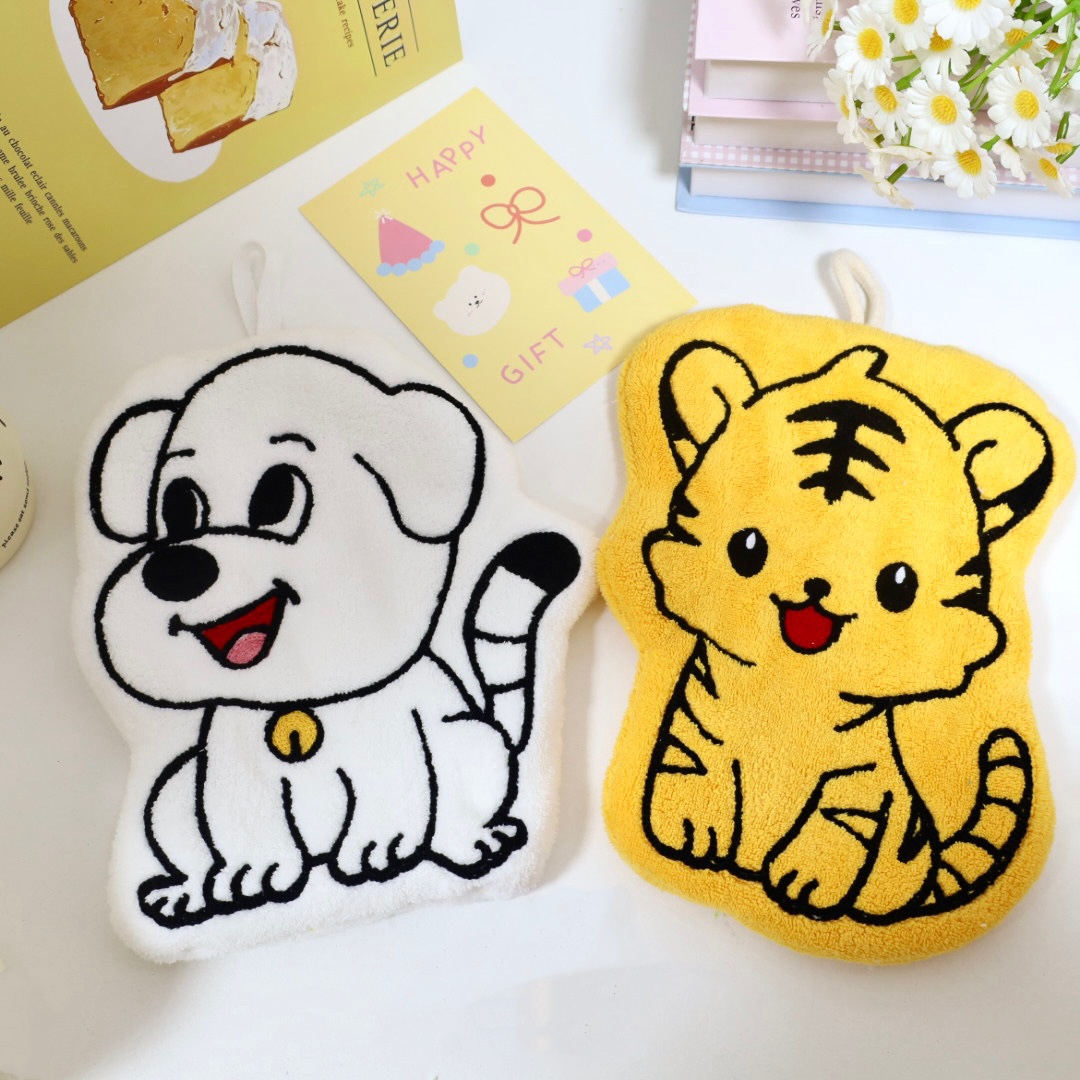 Lillian Puppy Little Tiger Hanging Bathroom Face Wash Small Kitchen Hand Towel Absorbent Quick Dry_voghion.com
