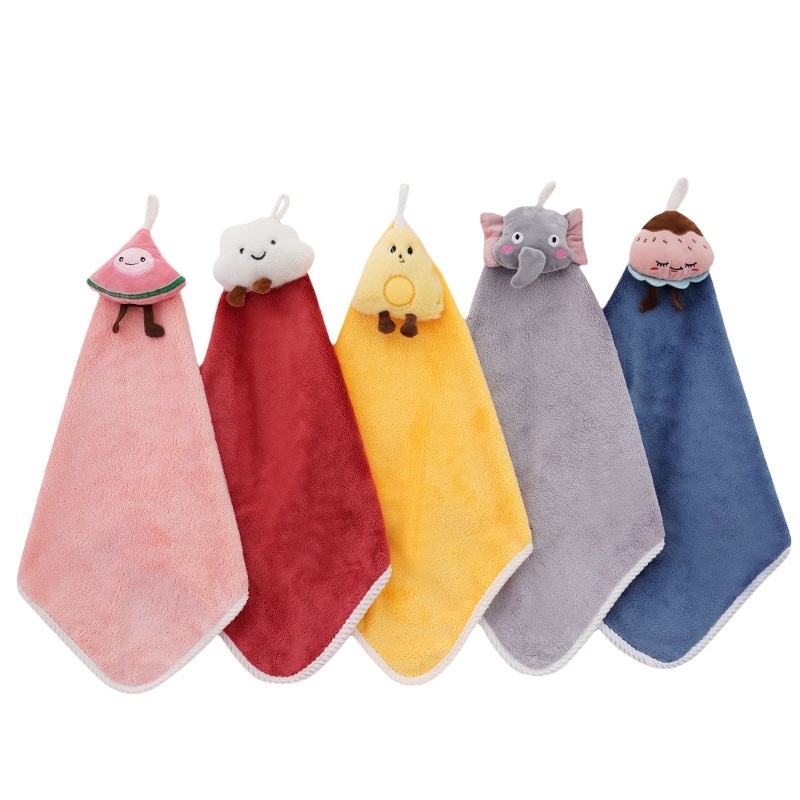 Lillian Coral Fleece Hangable Cartoon Plush Hand Cute Thickened Absorbent Non-Shedding Children's Square Towel Wholesale_voghion.com