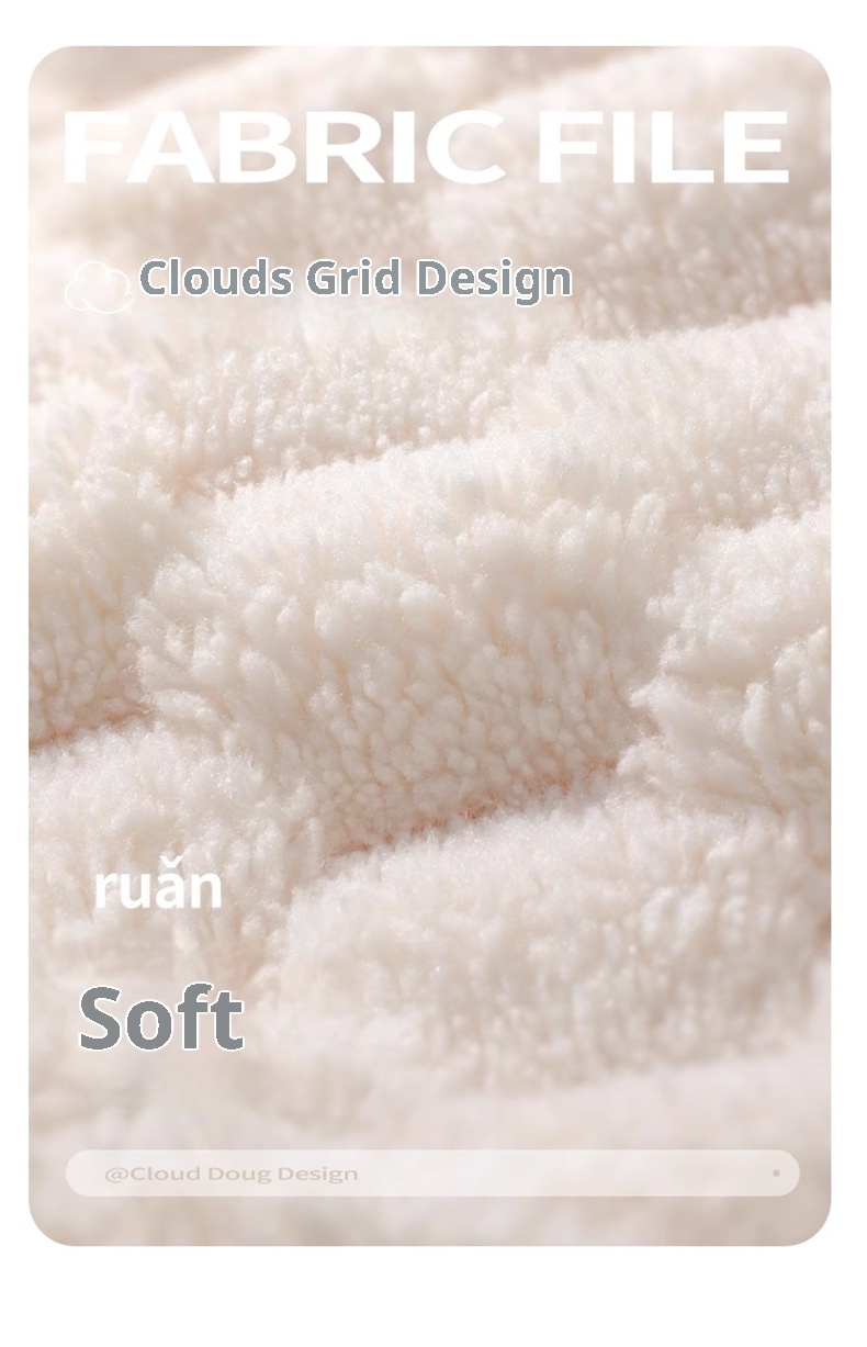Lillian Cloud Grid Coral Fleece Small Hanging Thickened Bathroom Cute Baby Hand Towel Absorbent Quick-Dry_voghion.com