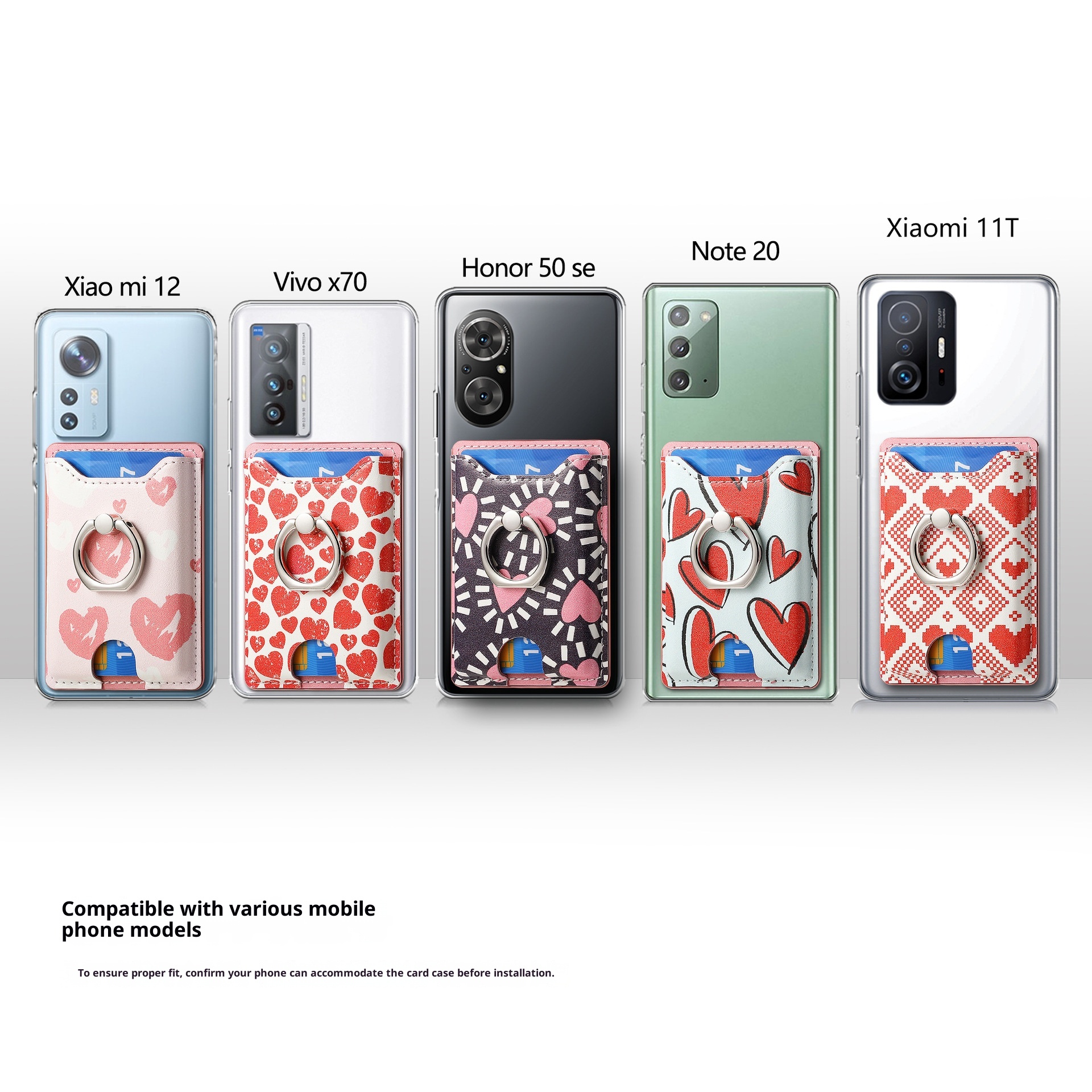 TechGlobe Heart-shaped Phone Back Multi-functional Slot Stand Ring Holder Wallet Coin Clip Bank Card Sticker_voghion.com