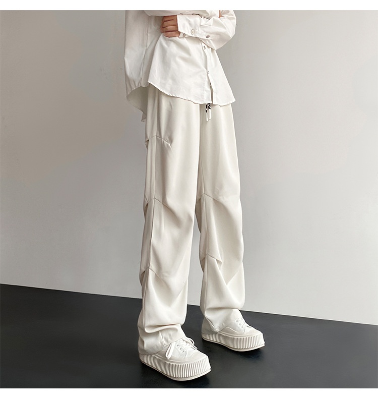 boy Wrinkled Draped Casual Men Summer New Trendy Loose Wide-Leg Ice Silk High-End Paratrooper Cargo Pants_voghion.com