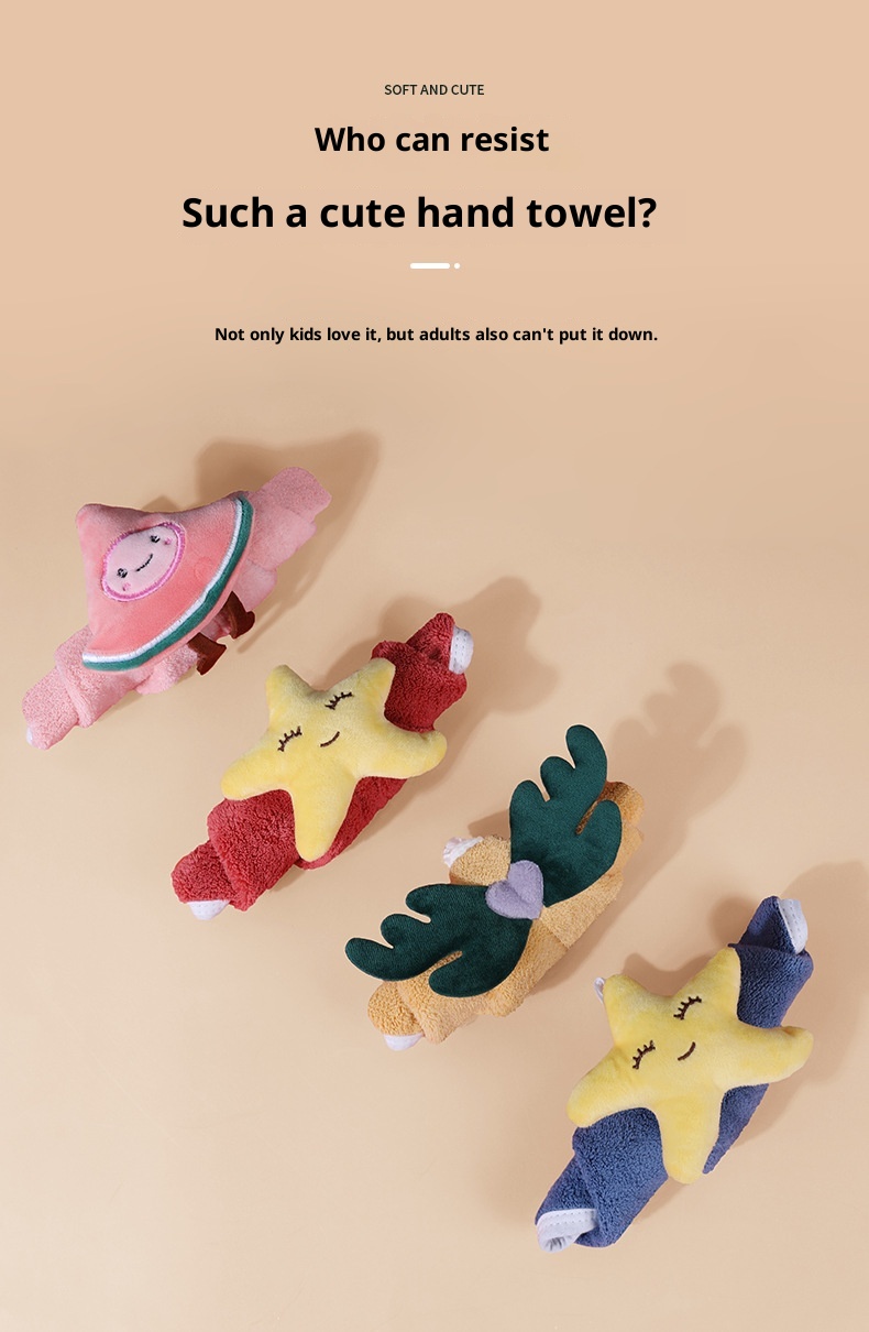 Lillian Rainy A-Class Coral Fleece Hand Face Cute Small Children's Square Towel Bathroom Kitchen Hanging Type_voghion.com